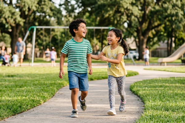 2 kids playing outside together